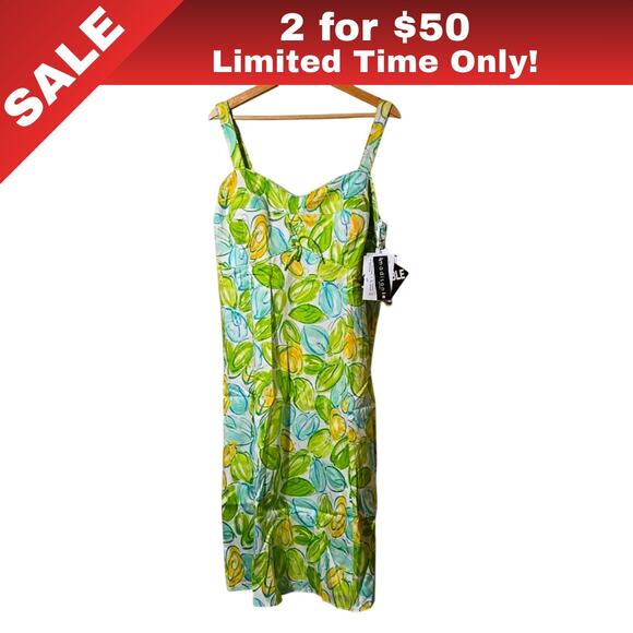 [Sale: 2 for $50!] NWT Madison Leigh 18W Green/Blue Floral Sundress 0132 - Picture 1 of 12